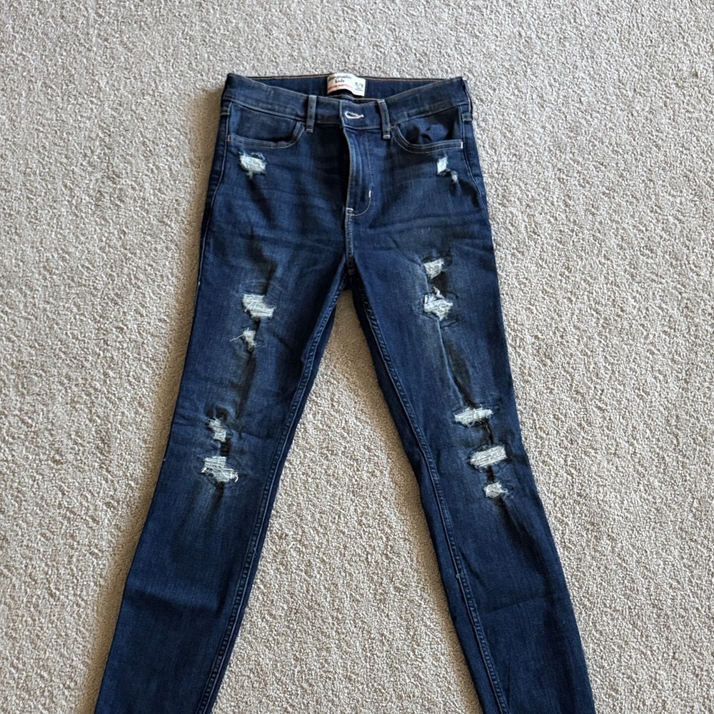 New Without Tags Girls Abercrombie Kids Dark Blue Distressed Skinny Jeans